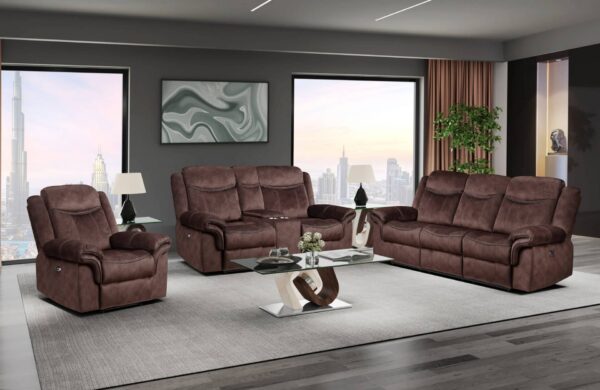 Domino Power Reclining Sofa & Console Loveseat in Coffee