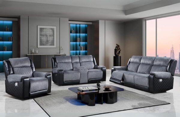Pete Grey/Black Reclining Sofa/Console Reclining Loveseat