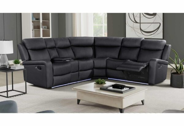 Cricket Black Sectional W/LED & 2 Recliners